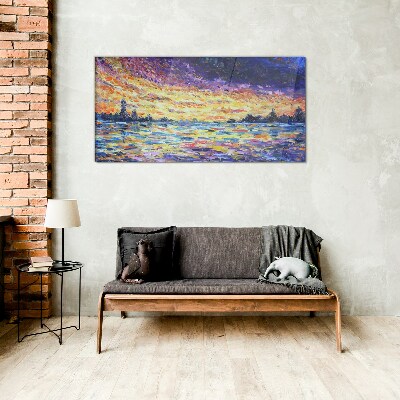 Sunset over the water Glass art print