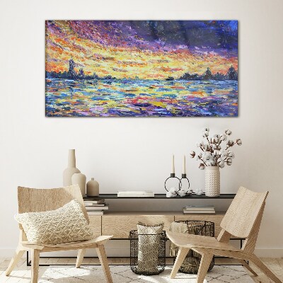 Sunset over the water Glass art print