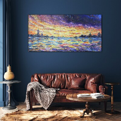 Sunset over the water Glass art print