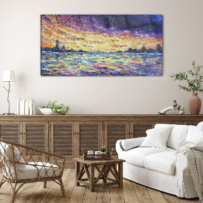 Sunset over the water Glass art print