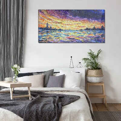 Sunset over the water Glass art print