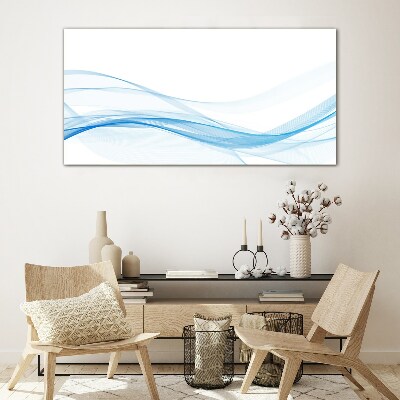 Waves in shades of blue Wall art on glass
