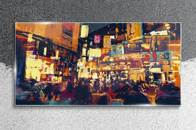 The hustle and bustle of city life at night Wall art on glass