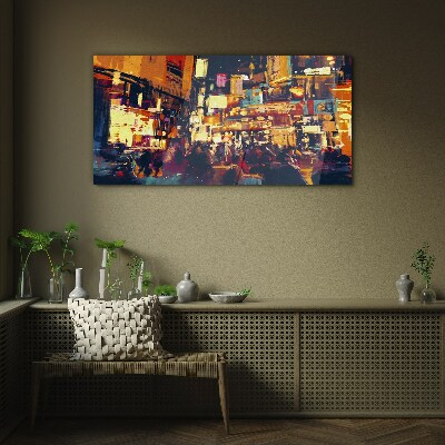 The hustle and bustle of city life at night Wall art on glass