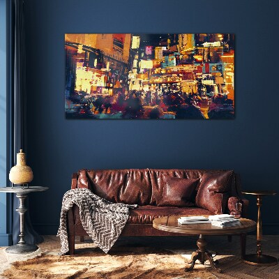 The hustle and bustle of city life at night Wall art on glass