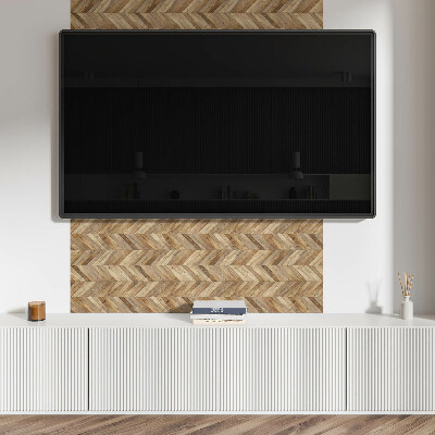 Square tv wall panel Herringbone wood pattern