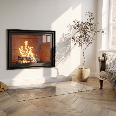 Glass hearths for wood burners transparent