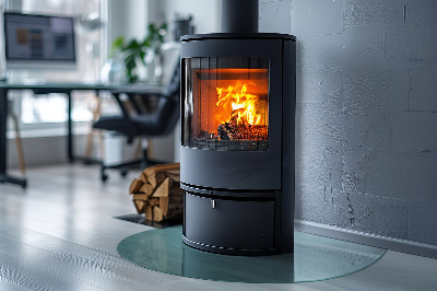 Glass hearth for wood stove transparent