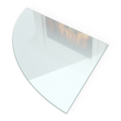 Translucent quarter-circle fireplace hearth pad