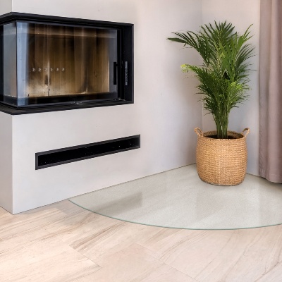 Translucent quarter-circle fireplace hearth pad