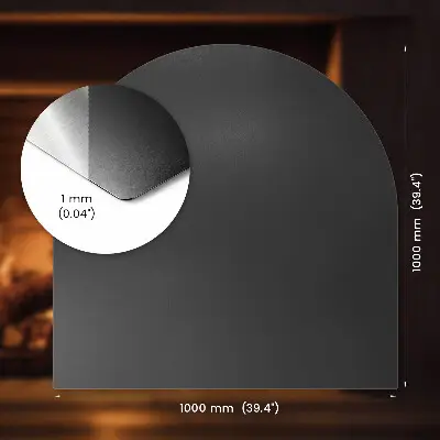 Semi-oval black steel fireplace hearth pad