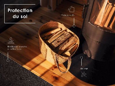 Fireplace pad in semi-oval shape made of black steel sheet