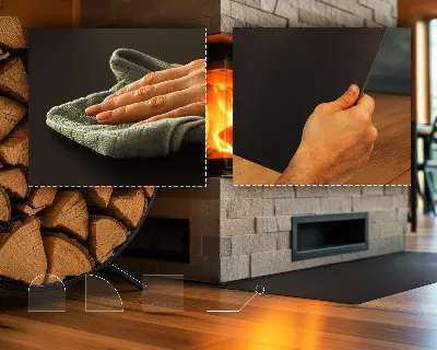 Semi-oval black steel fireplace hearth pad