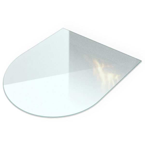 Semi-oval frosted glass hearth for log burner
