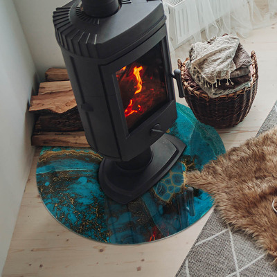 Glass hearth for stove round Abstract organic pattern