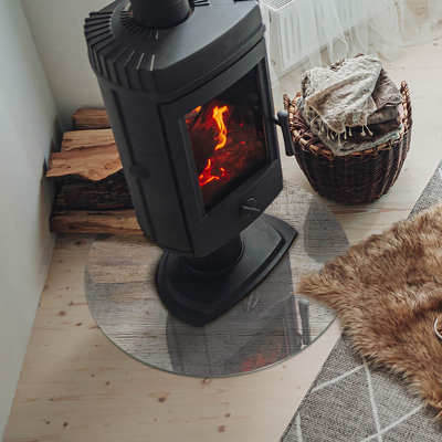 Glass hearth pad round Light wood texture