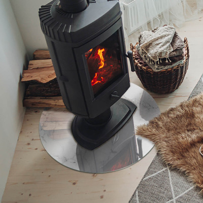 Glass hearth for stove round Marble pattern with veins