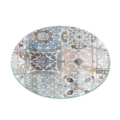 Glass hearth pad round Mosaic patterns in tiles