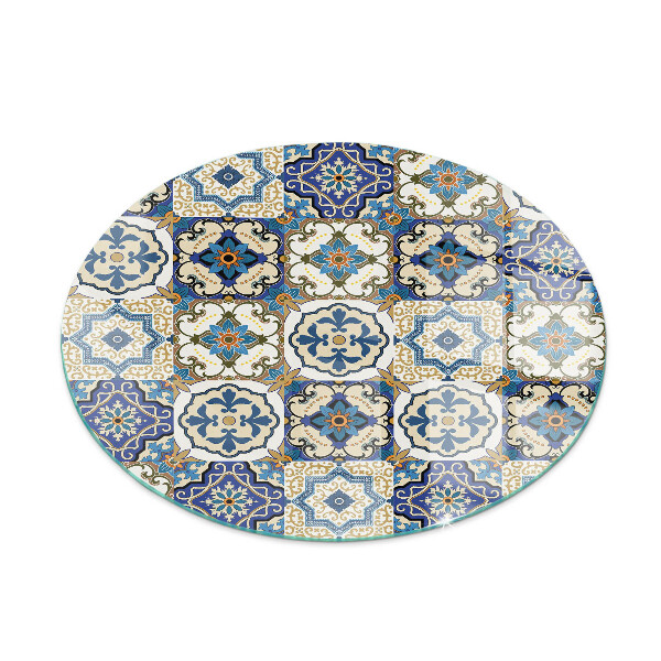 Glass hearth for stove round Mosaic pattern with flowers