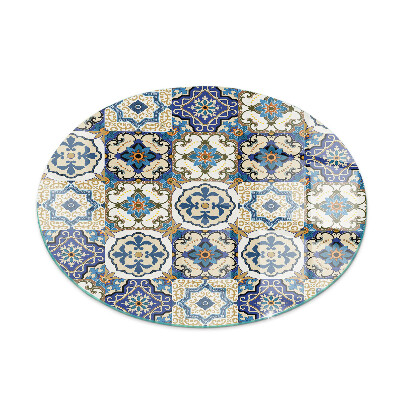 Glass hearth for stove round Mosaic pattern with flowers