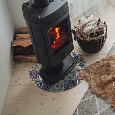 Glass hearth for stove round Mosaic pattern with flowers