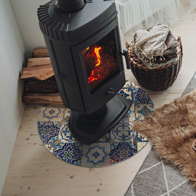 Glass hearth for stove round Mosaic pattern with flowers