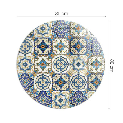 Glass hearth for stove round Mosaic pattern with flowers