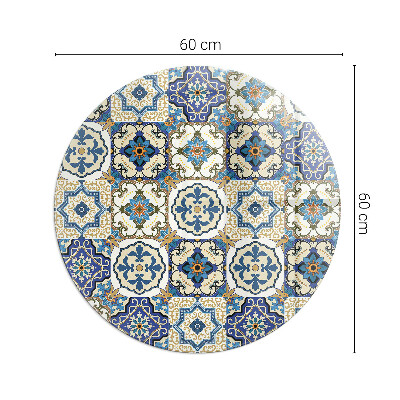 Glass hearth for stove round Mosaic pattern with flowers