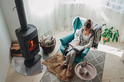 Glass hearth for stove round Raw concrete texture
