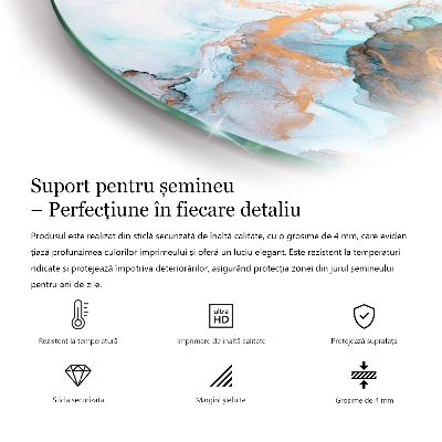 Glass hearth pad round Elegant plant pattern