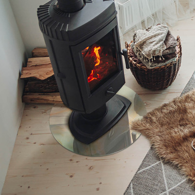 Glass hearth for stove round Abstract marble pattern