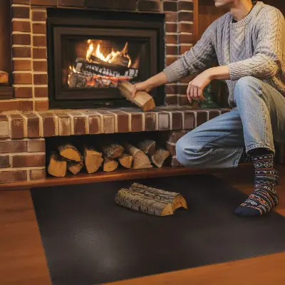Rectangular black steel hearth plate
