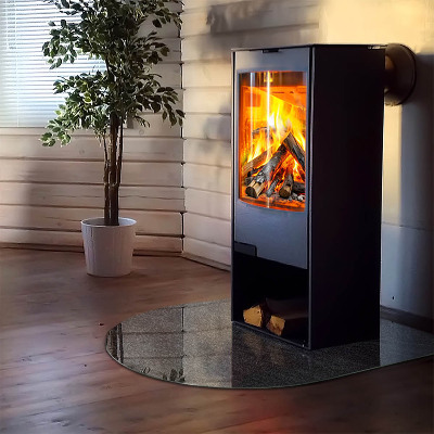 Glass hearth for log burner Natural stone texture
