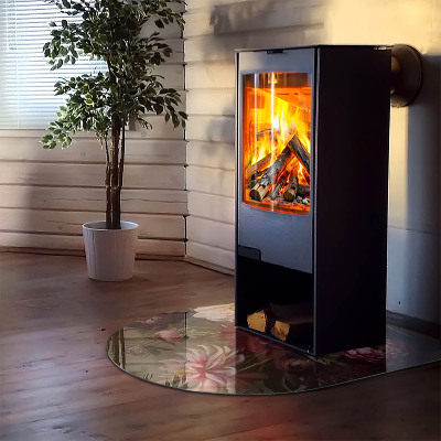 Glass hearths for wood burners Floral bouquet in detail