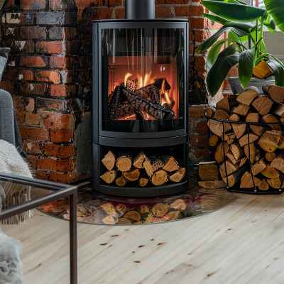 Glass hearth for wood stove Floral bouquet in detail