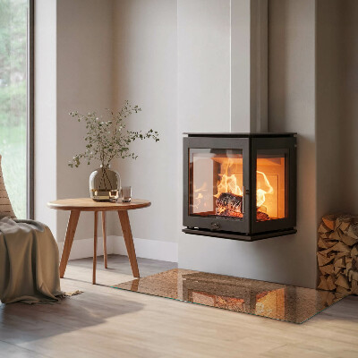 Corner glass hearth rectangular Natural wood pattern