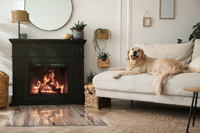 Glass fire hearth rectangular Wooden board in arrangement