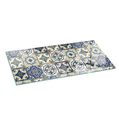 Glass fire hearth rectangular Mosaic pattern with flowers