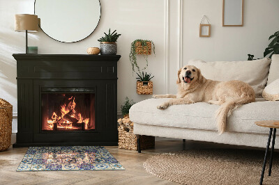 Glass fire hearth rectangular Mosaic pattern with flowers