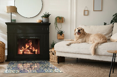 Glass fire hearth rectangular Mosaic pattern with flowers