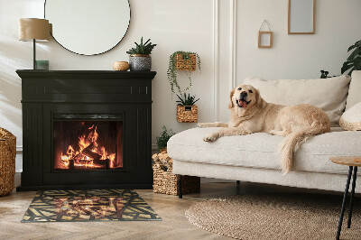 Glass fire hearth rectangular Geometry with wood