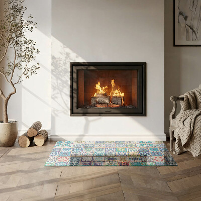 Glass fire hearth rectangular Mosaic patterns on tiles