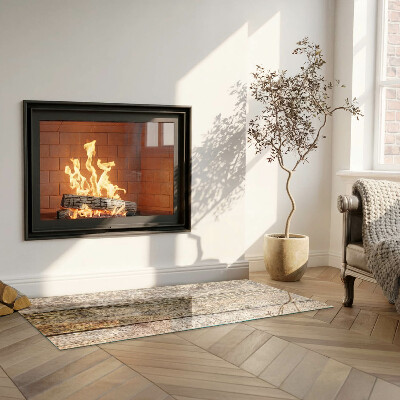 Corner glass hearth rectangular Natural wood boards