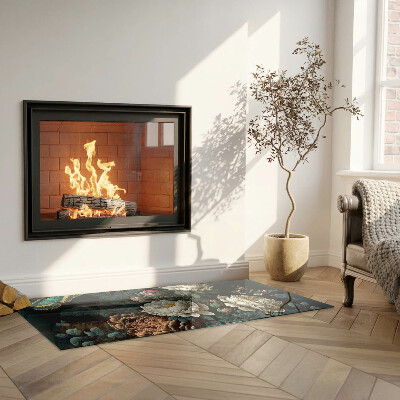 Corner glass hearth rectangular Floral pattern with butterflies