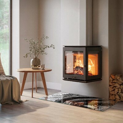 Glass fire hearth rectangular Abstract waves and lines