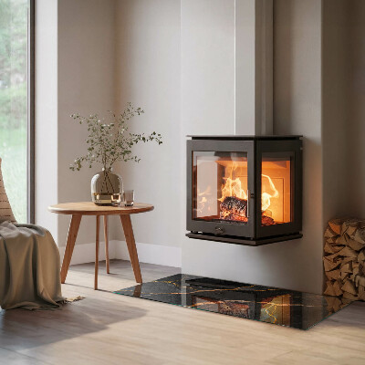 Glass fire hearth rectangular Elegant marble with veins