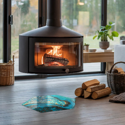 Sechseckige glass hearth for stove An expressive motif with an organic form