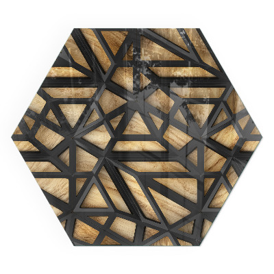 Sechseckige glass hearth for stove Geometric patterns with a wooden background