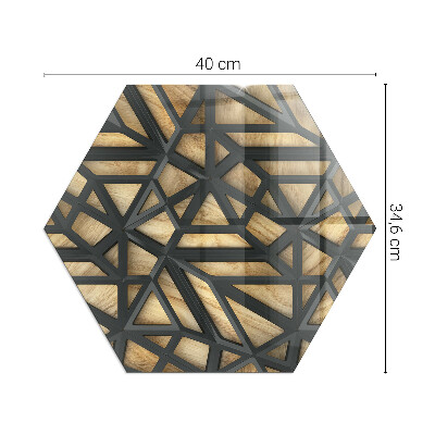 Sechseckige glass hearth for stove Geometric patterns with a wooden background
