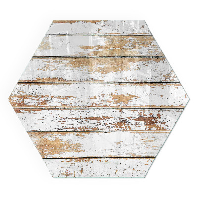 Sechseckige corner glass hearth Damaged pattern of the wooden surface